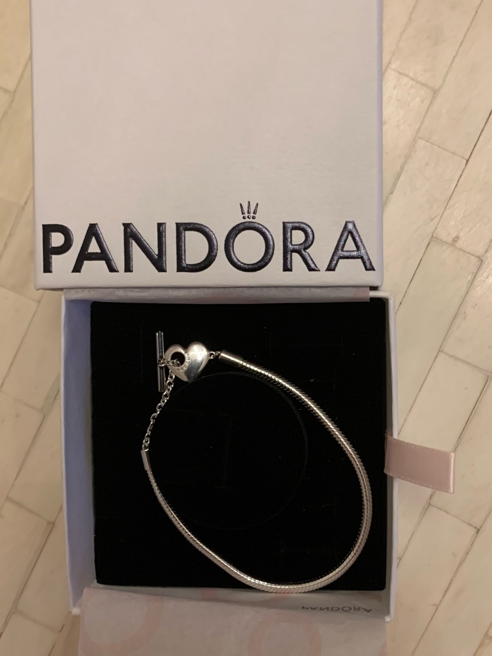 Pandora Moments Sterling Silver Heart T-Bar Snake Chain Bracelet - Silver